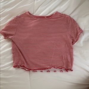 Red and White Lettuce Cut Tee